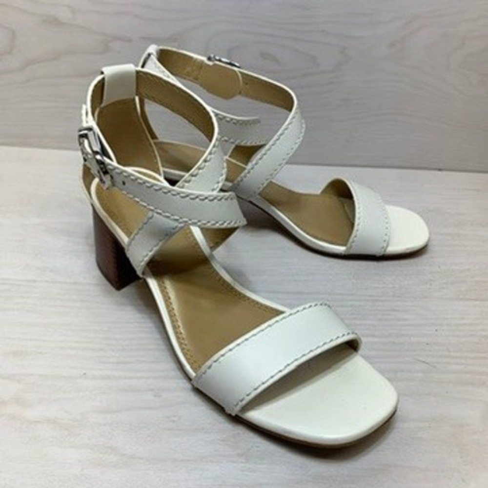 Michael Kors White Leather Block Heel Sandals Square Toe Strappy Womens 9M